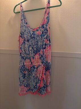 Lilly Pulitzer Pink & Blue Floral Tank Jarrett Romper